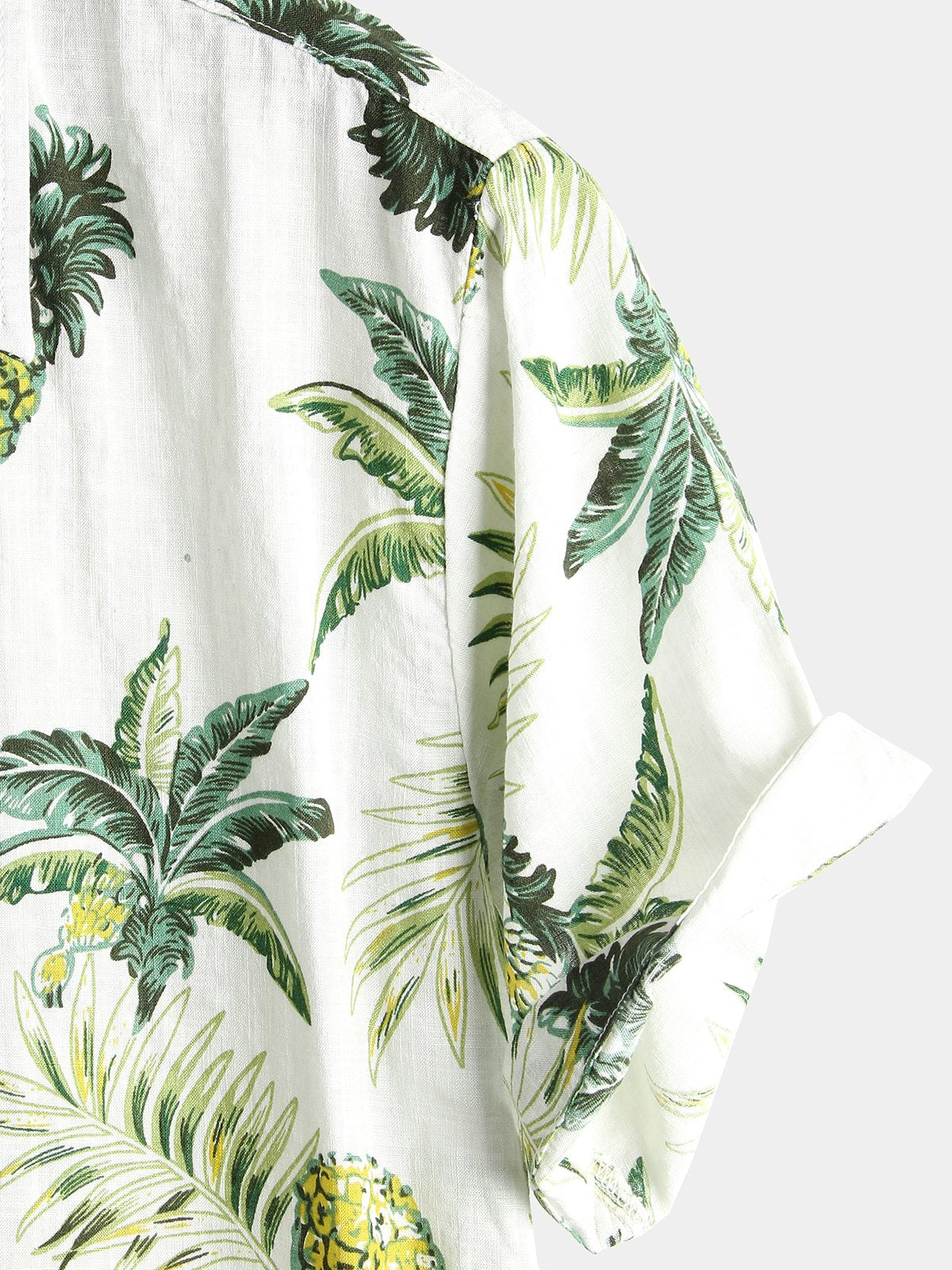 Kurzärmeliges Sommerhemd aus Baumwolle mit Hawaii-Print aus Ananasblüten und tropischen Früchten für Herren