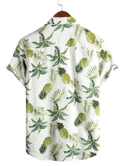 Kurzärmeliges Sommerhemd aus Baumwolle mit Hawaii-Print aus Ananasblüten und tropischen Früchten für Herren